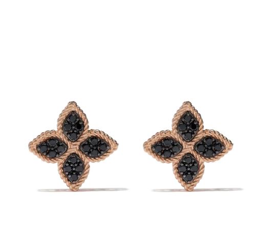18kt rose gold black diamond  Princess Flower  earrings