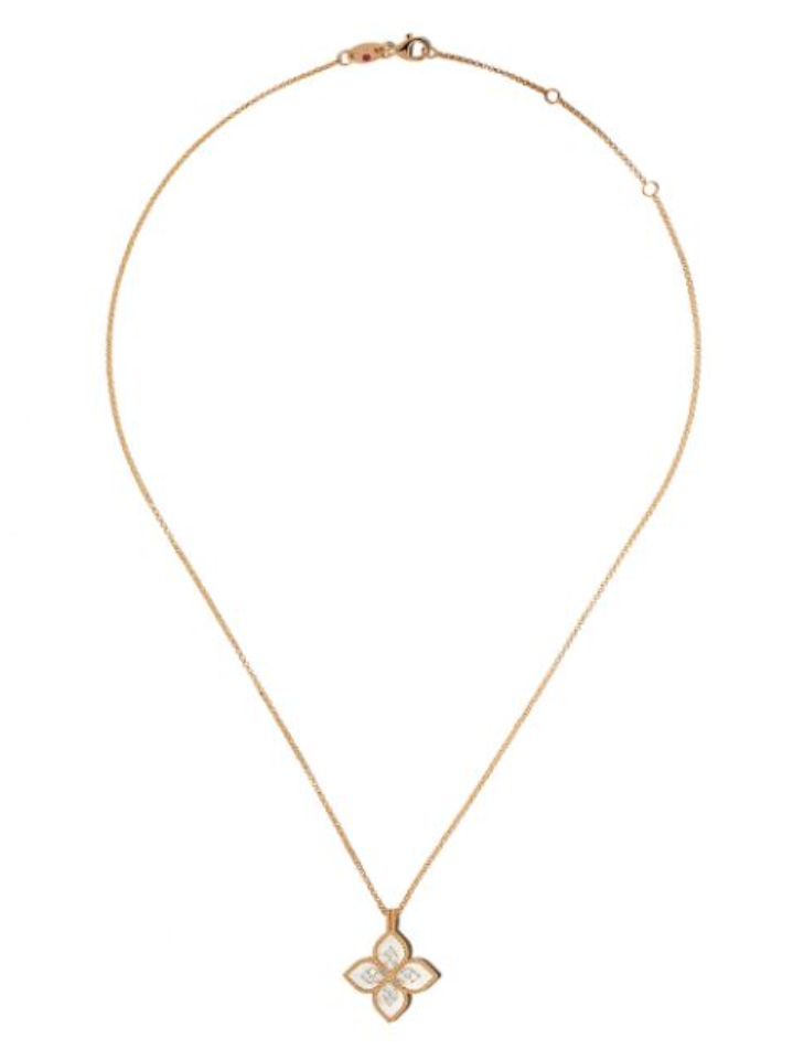 18kt rose gold diamond Princess Flower mother-of pearl necklace