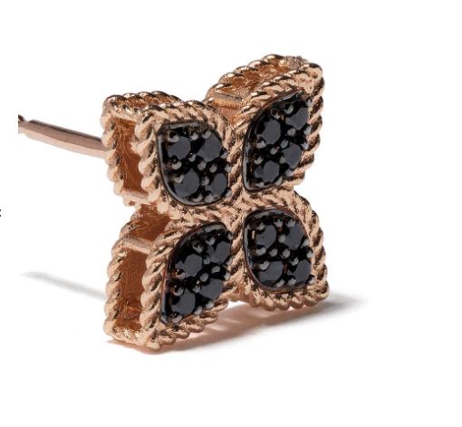 18kt rose gold black diamond  Princess Flower  earrings