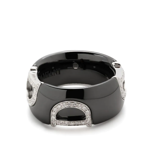 anillo D.Icon en oro blanco de 18kt con diamantes y cerámica negra 