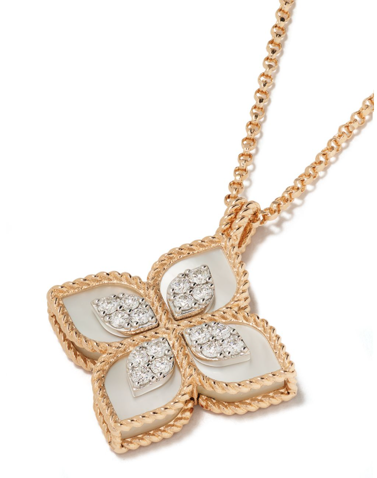 18kt rose gold diamond Princess Flower mother-of pearl necklace