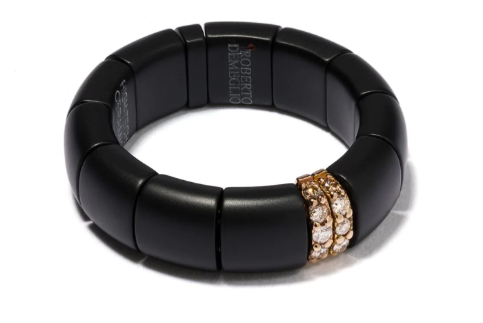 18kt rose gold, diamond and black ceramic Pura ring